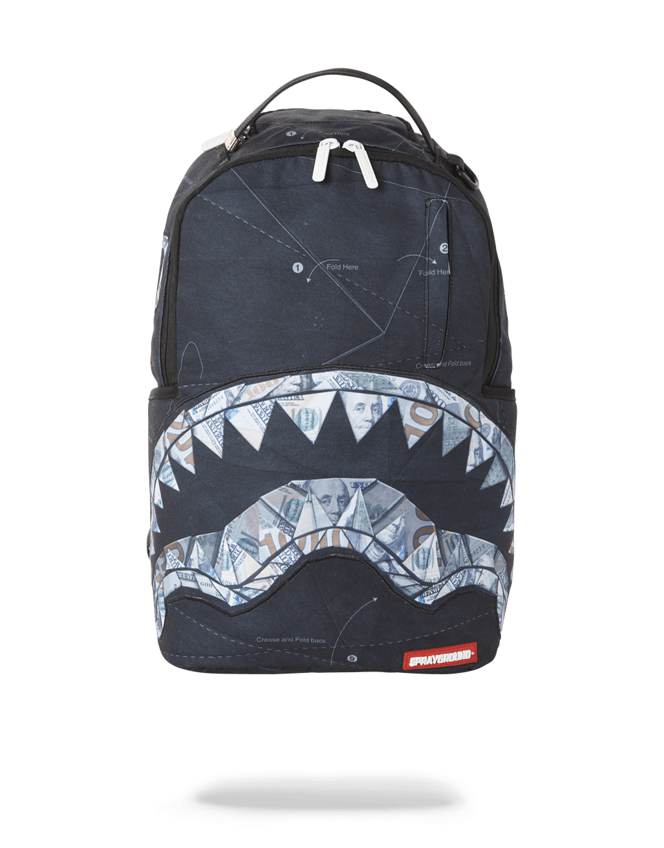 Front view of the unique sprayground shark backpack showcasing its vibrant design.