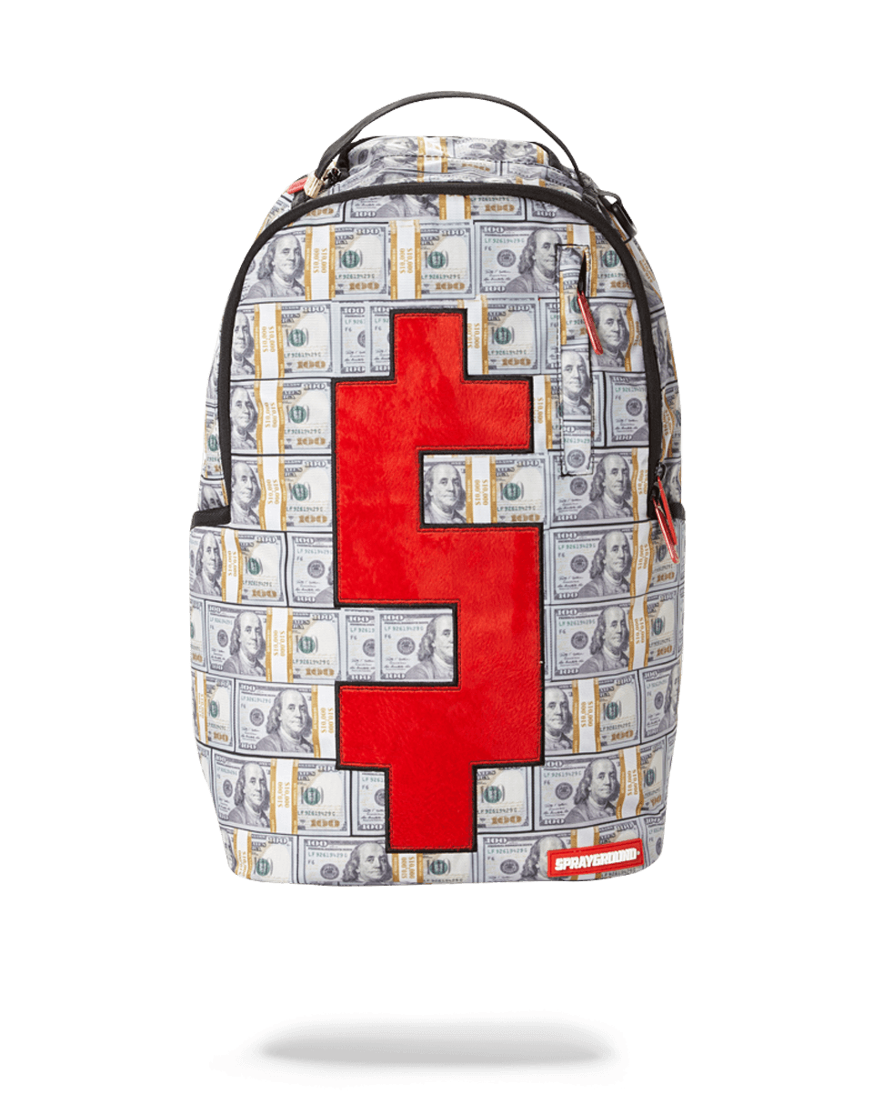 Luxury velour laptop backpack with money sign patch and front zipper pocket