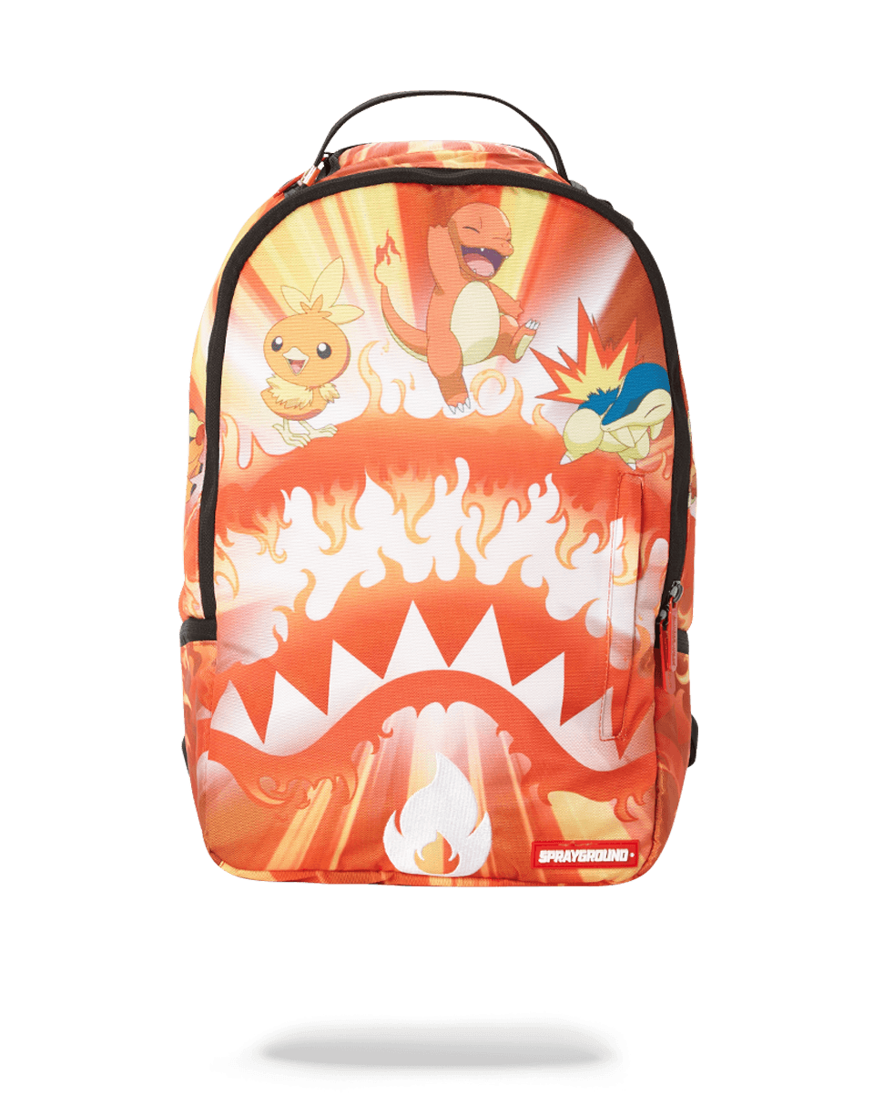 Charmander Fire Shark Pokémon backpack showcasing front view with pockets