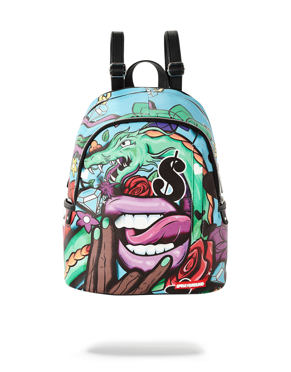 Front view of ergonomic backpack vegan leather in urban setting