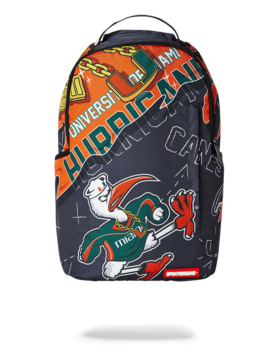 Sprayground University of Miami backpack with laptop sleeve and front zipper pocket