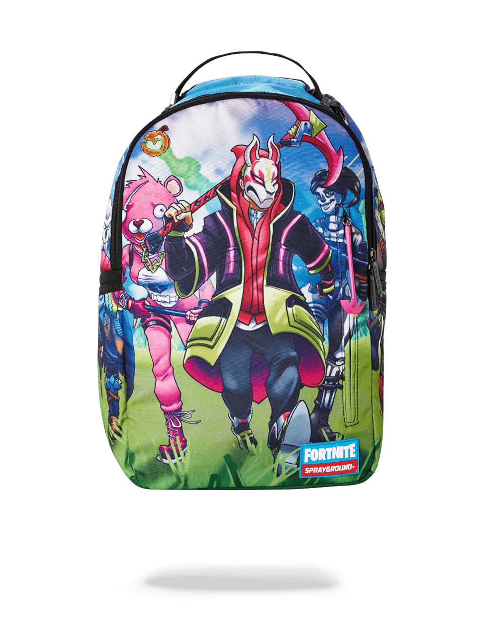 Fortnite skins gaming laptop backpack front view with multiple pockets