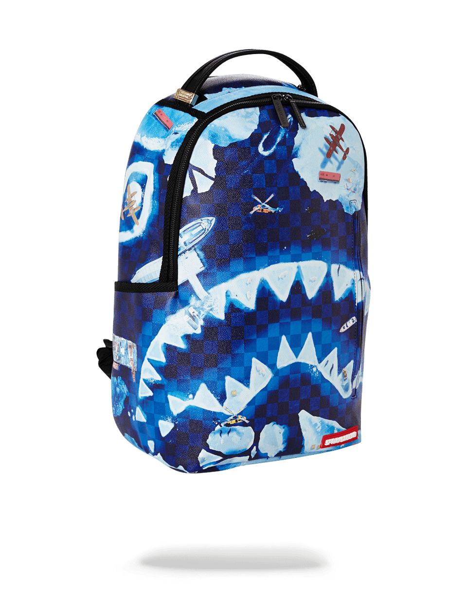 North Shark backpack worn casually over one shoulder, showcasing side pockets and urban style.