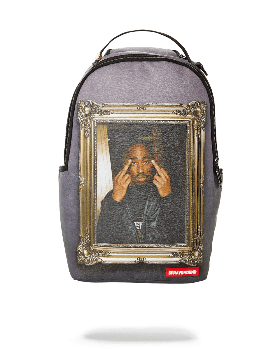 TUPAC GOLDEN BOY Sprayground backpack pink - front view with open zipper