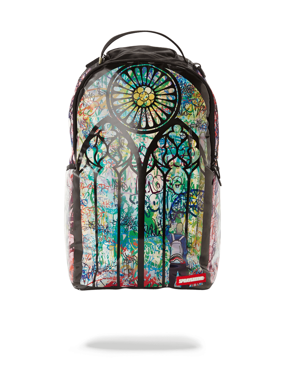 Holographic Vegan Leather Backpack with front zipper pocket and side pockets