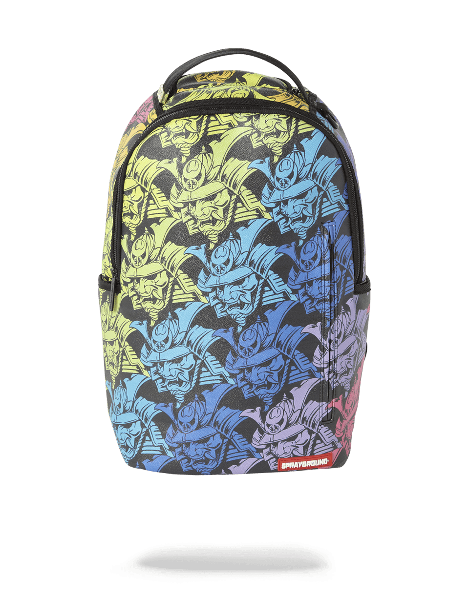 SAMURAI HEAD REPEAT backpack front view with front zipper pocket