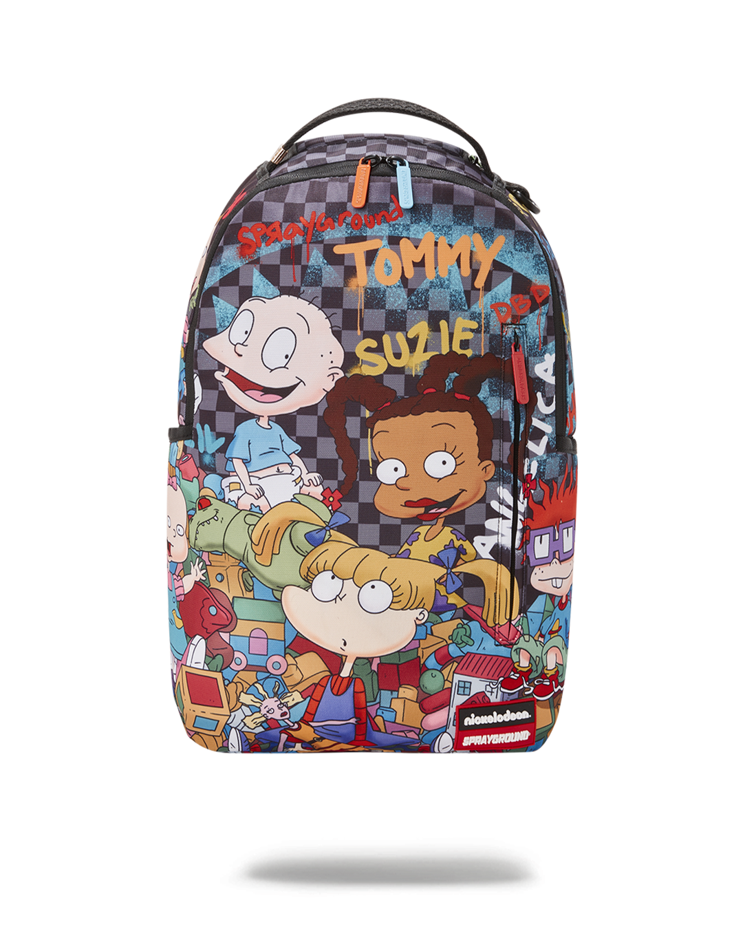 Front view of the Rugrats laptop bag showcasing its vibrant design and adjustable straps.
