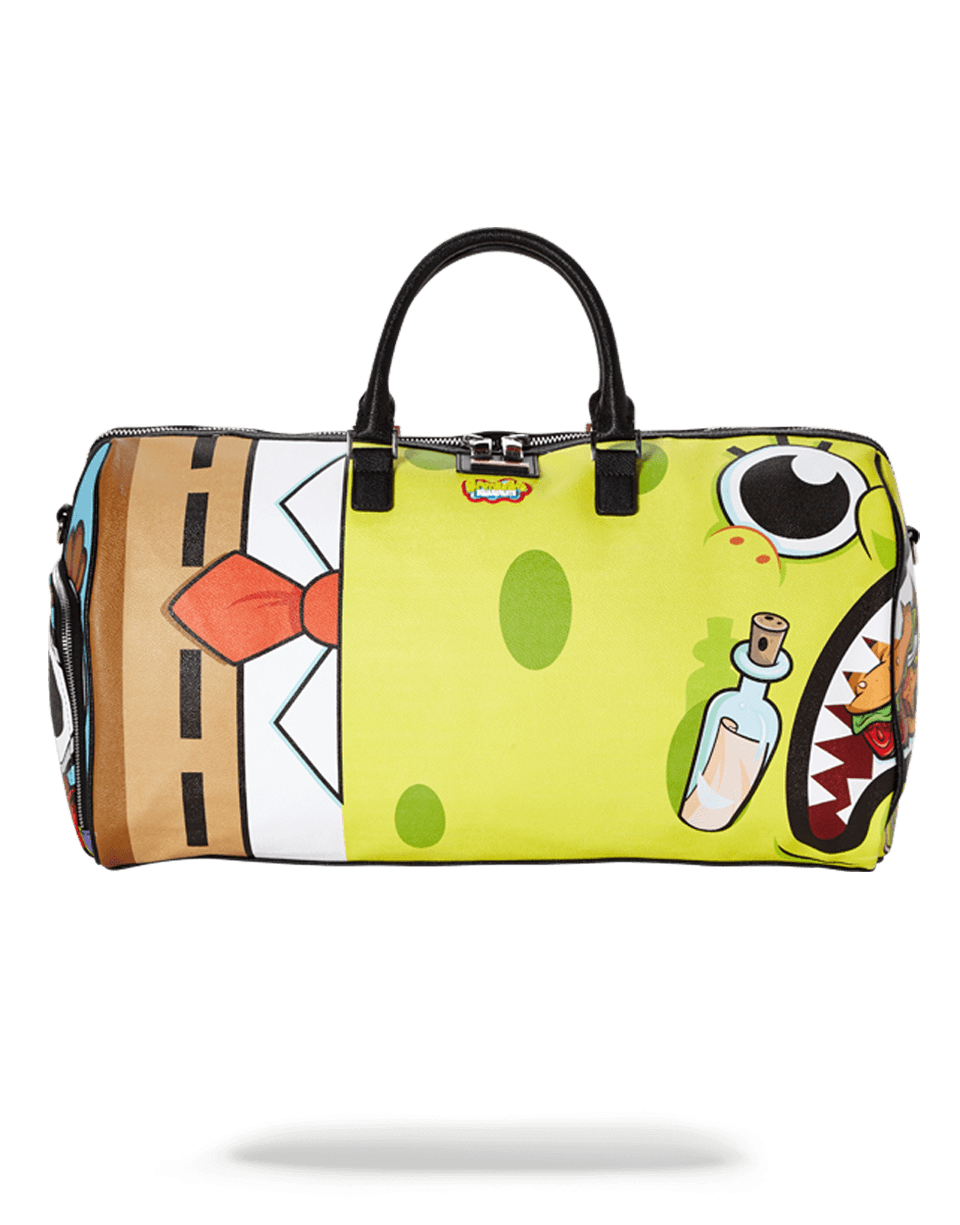 Vegan leather duffle bag with gold zippers, ideal for gym and travel