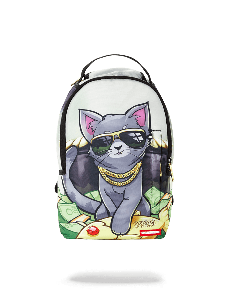 Mini Kitten Face Backpack front view with zipper pocket