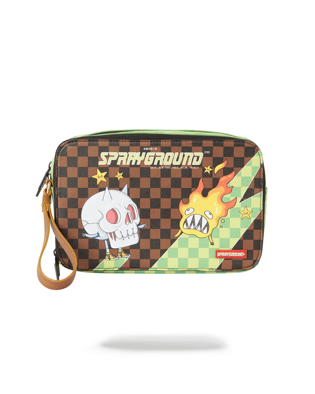 Front view of the men's grooming kit with unique WTF artwork and water-resistant fabric