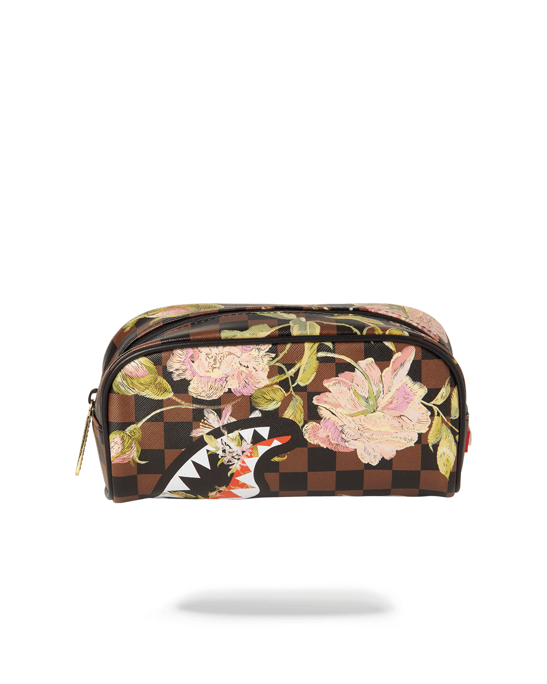 Waterproof makeup pouch with gold zipper and compact size, ideal for travel