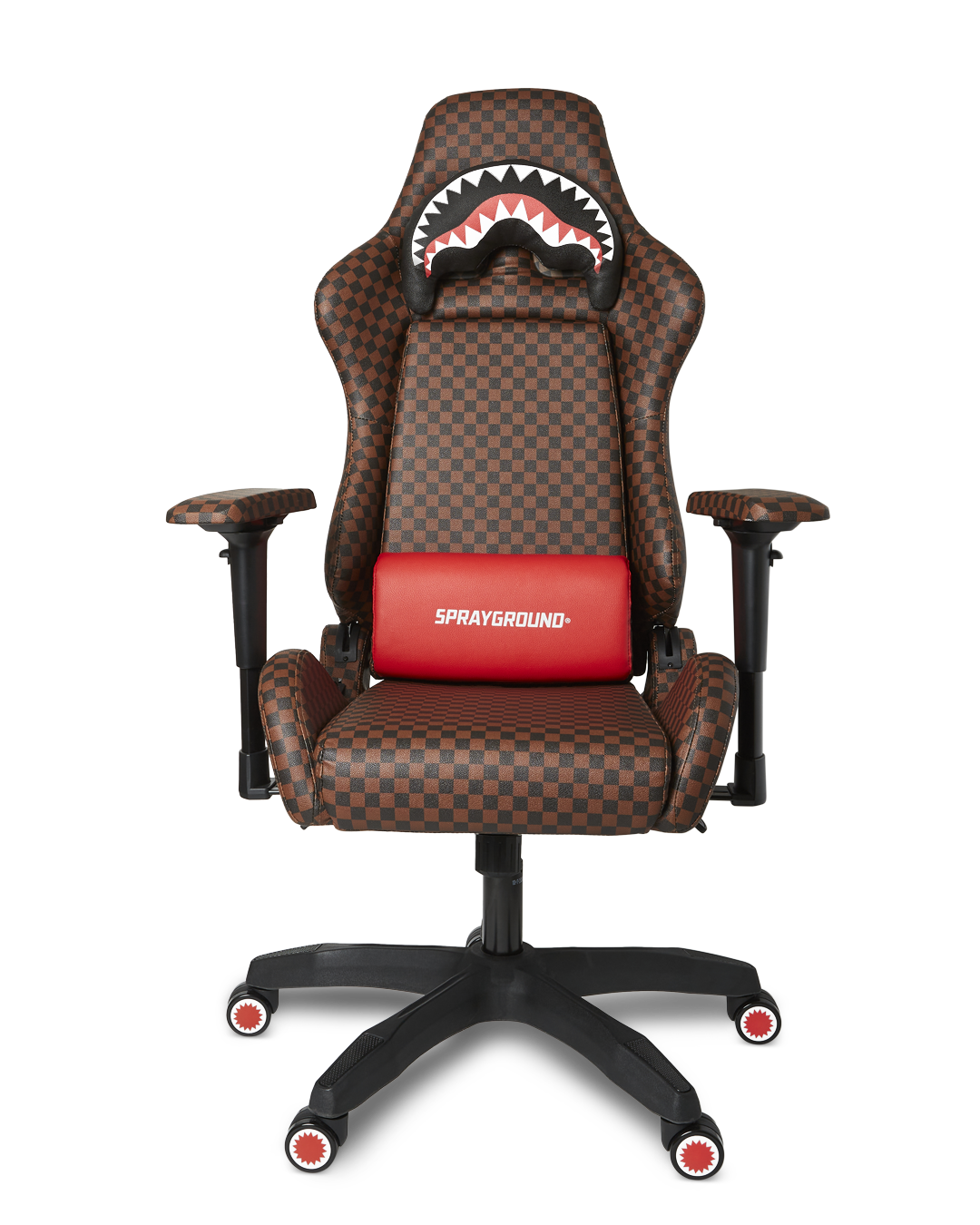 Front angle showing ergonomic design and headrest pillow