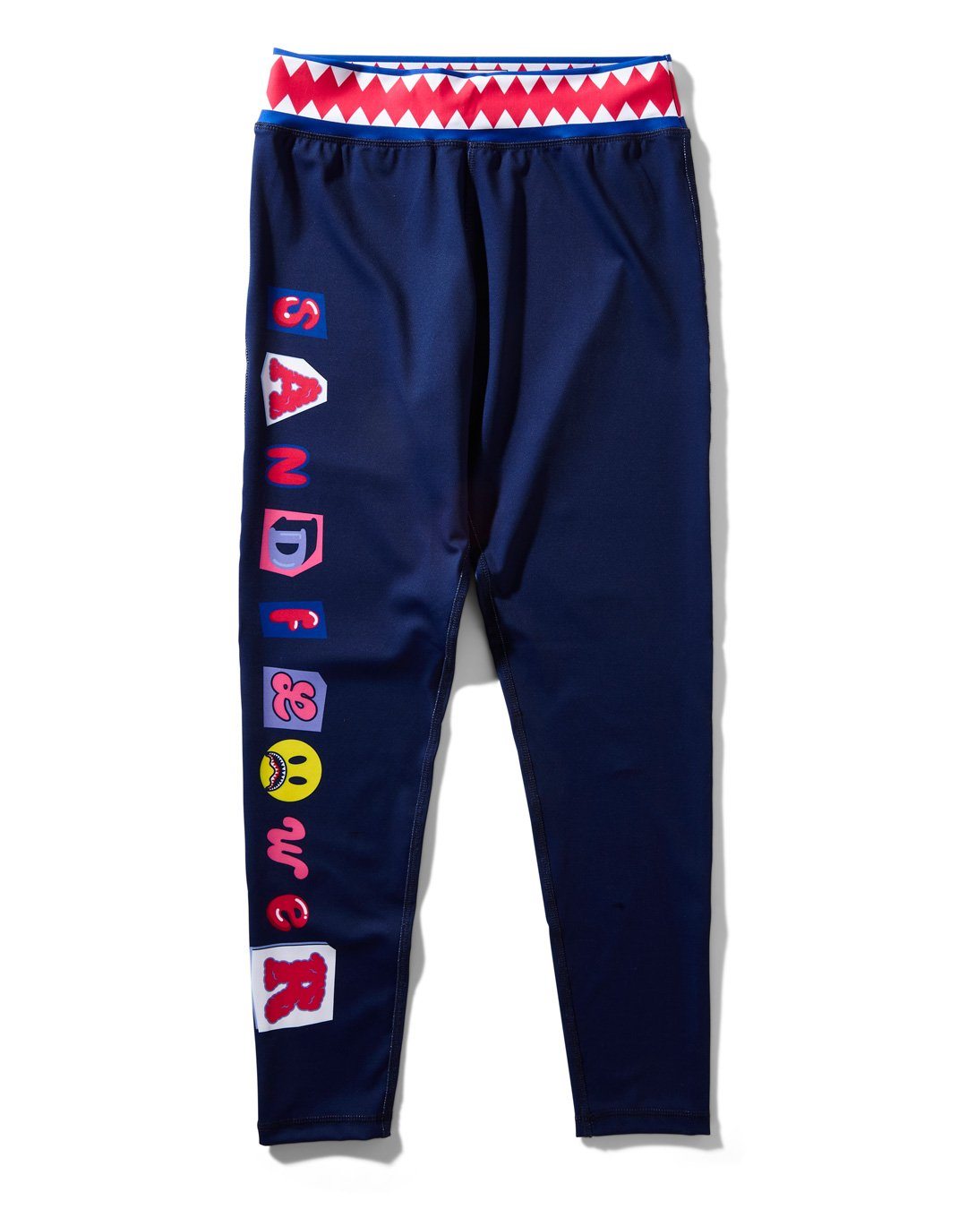 Side view of navy wide leg yoga pants for women in a yoga pose.