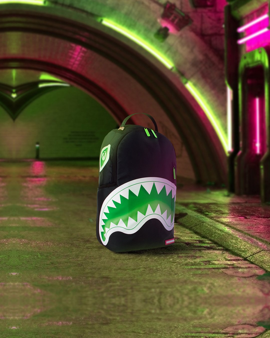 XBOX SHARK 4K Gaming Backpack front view with multiple pockets