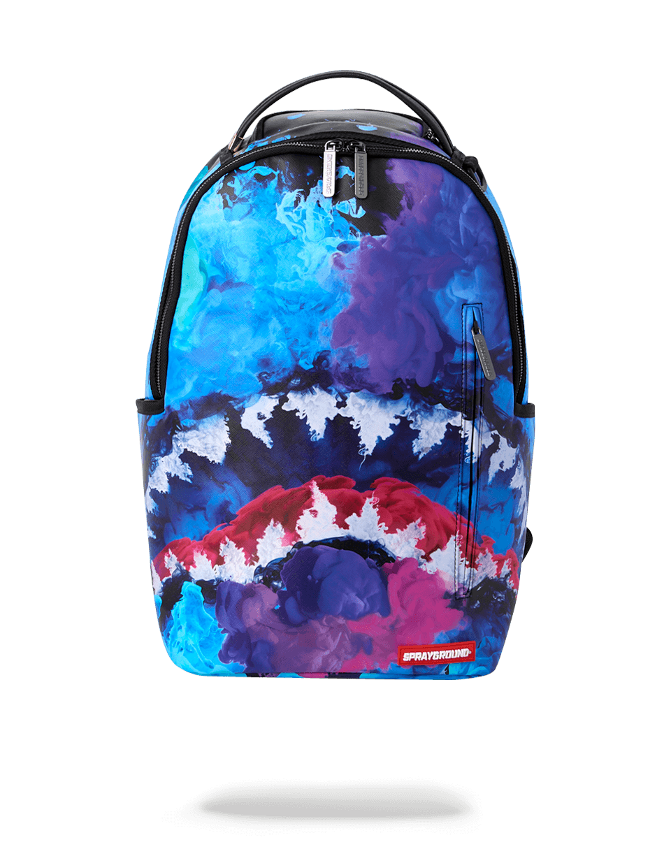 Vegan leather color block drip backpack with front zipper pocket and side pockets