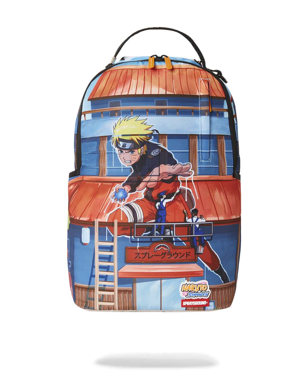 Naruto Landmark Backpack with plush animal print, front view