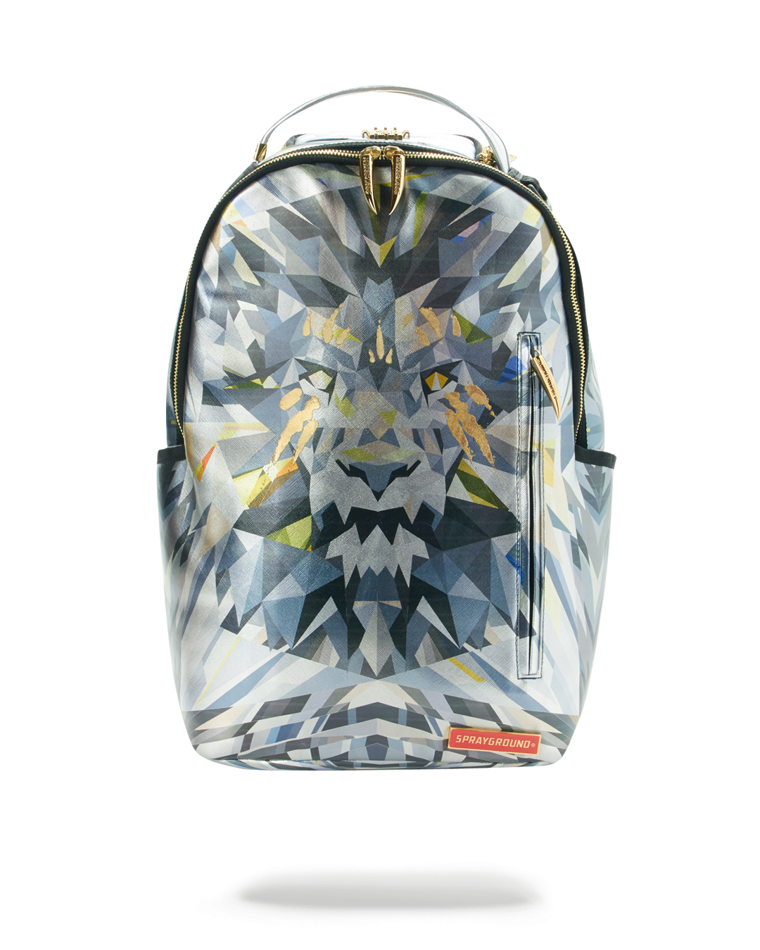 Vegan leather backpack with lion design and front zipper pocket for travel and daily use
