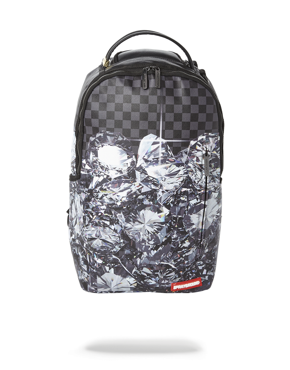 Front view of the vegan leather backpack showcasing front zipper pocket and side pockets.
