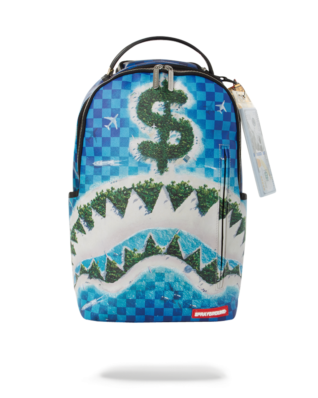 Vegan leather backpack with front zipper pocket and side pockets