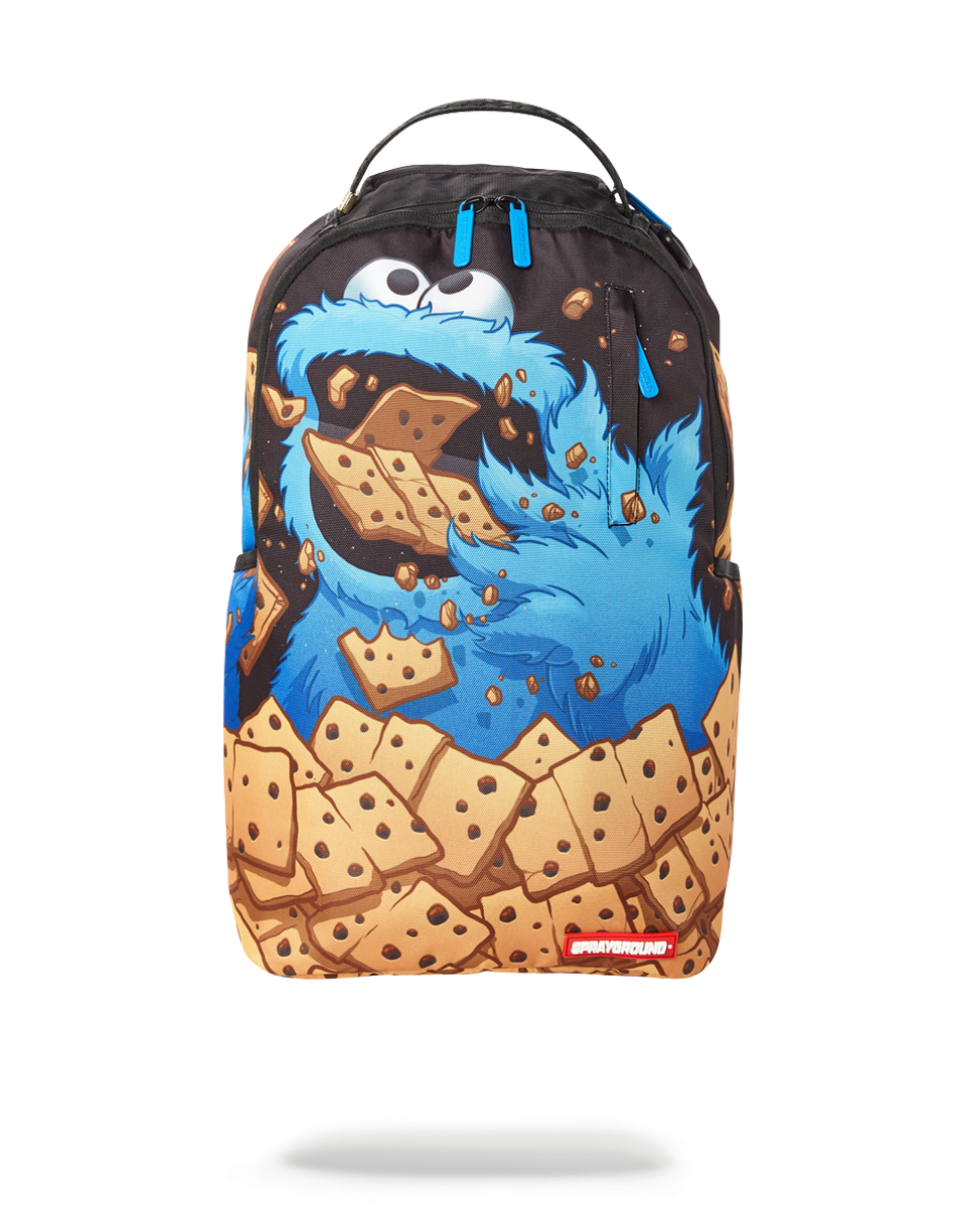Cookie Monster Sprayground Backpack pink - front view with multiple pockets
