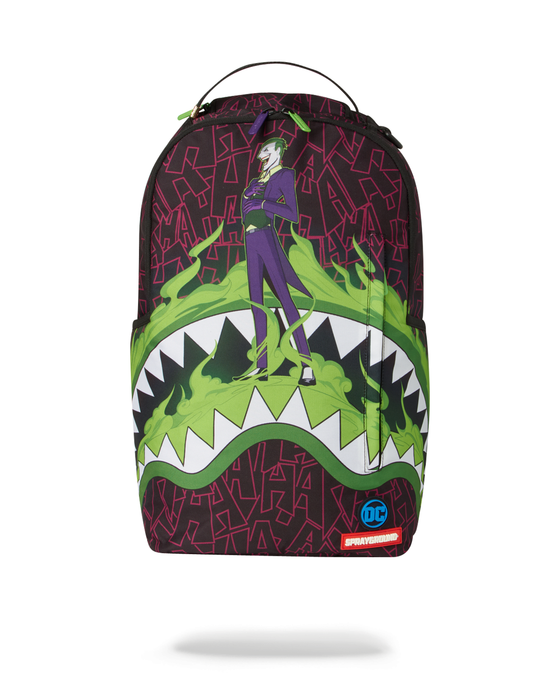 Front view of the Whimsical Joker Travel Backpack with vibrant colors.