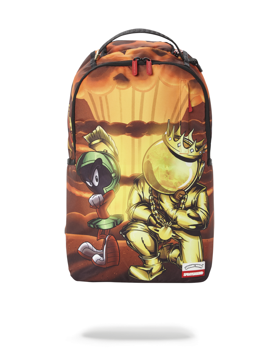 Looney Tunes Sprayground backpack showing front pockets and design.