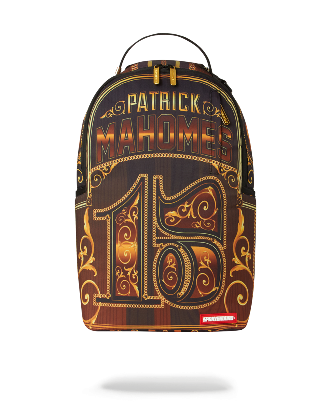 Patrick Mahomes NFL backpack with team logo and gold zippers