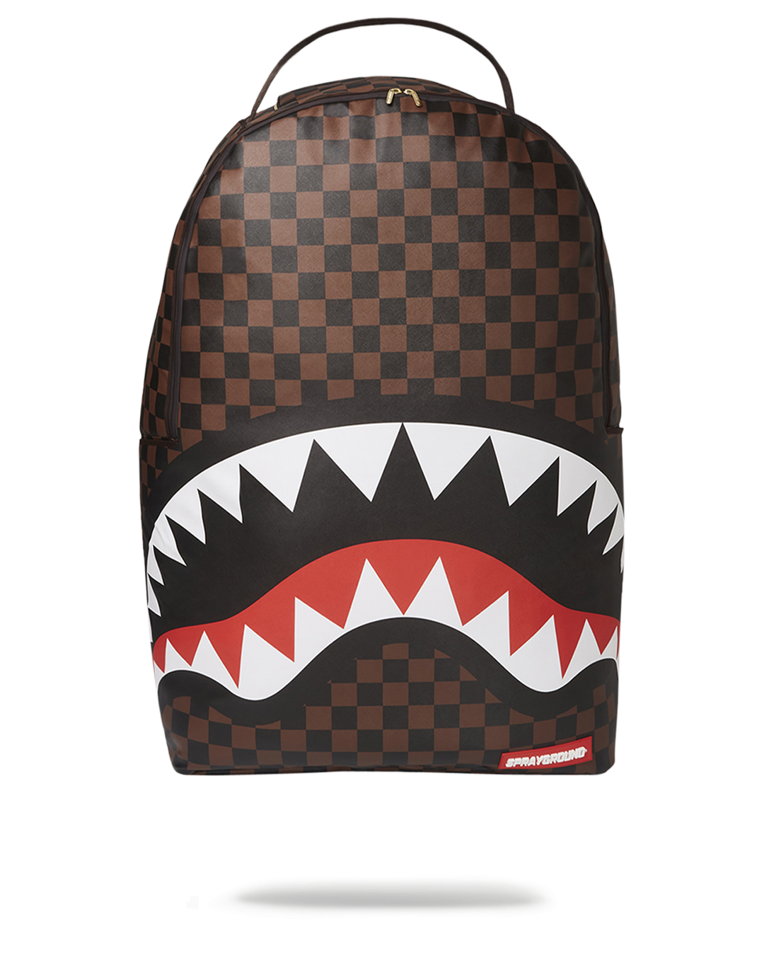 Front view of large jansport backpack styled in Sharks in Paris print