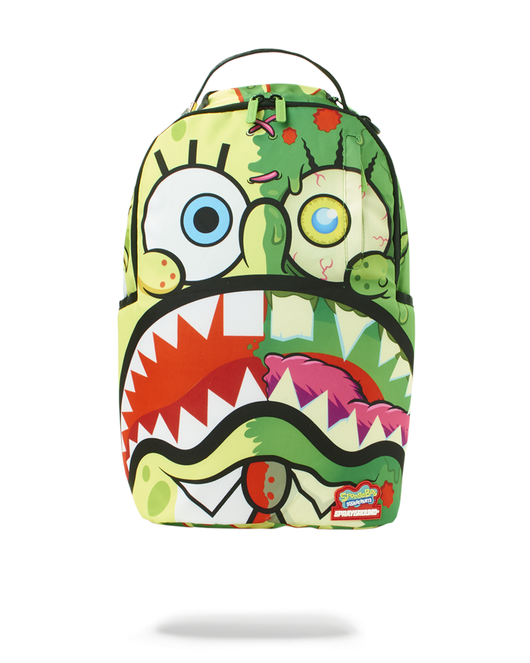Sprayground Spongebob Zombie Shark backpack pink front view