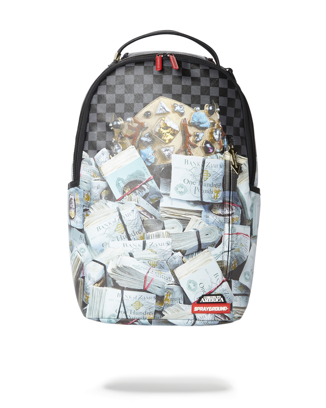 Zamunda King's Coming 2 America backpack with custom gold pendant and vegan leather