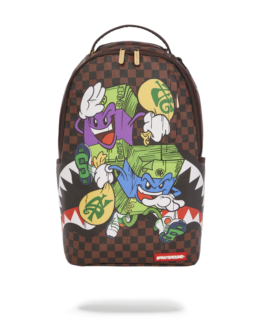 Chase Bank vegan leather backpack worn casually over one shoulder in an urban setting