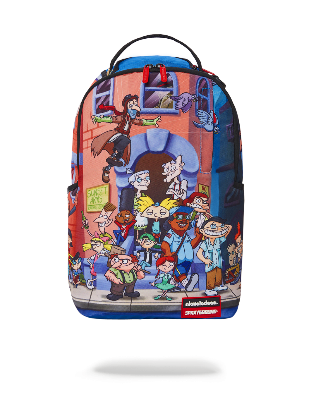 Recycled material backpack with ergonomic mesh back padding and multiple compartments