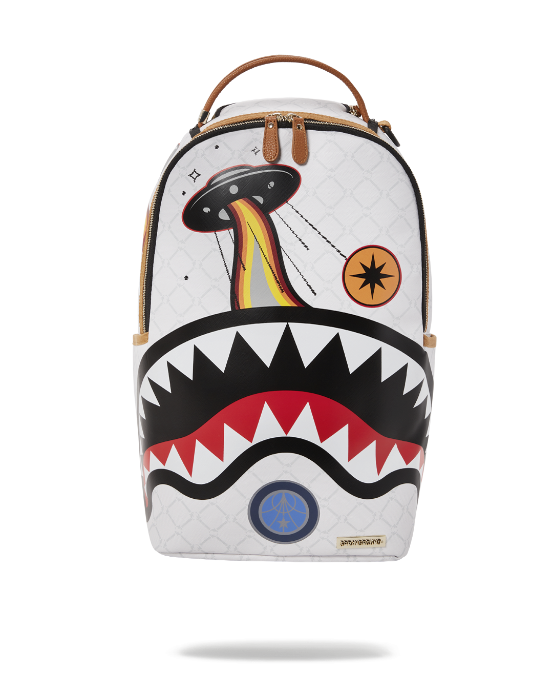 Sprayground UFO vegan leather backpack - front view with multiple pockets