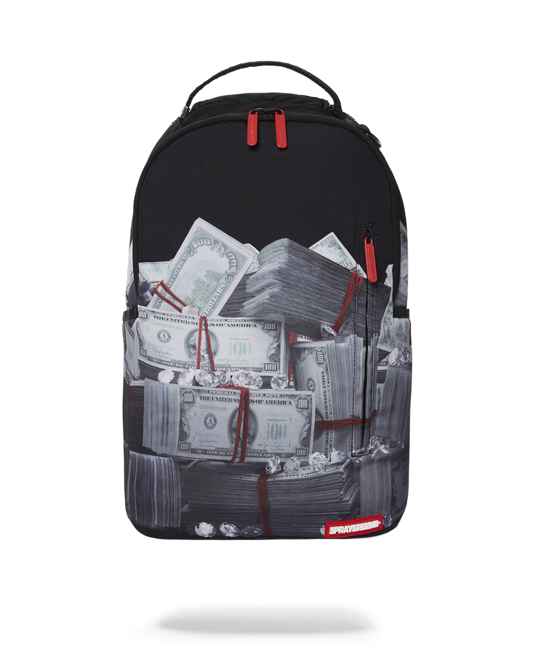 Front angle of eco-friendly laptop backpack with stash pocket and metal hardware