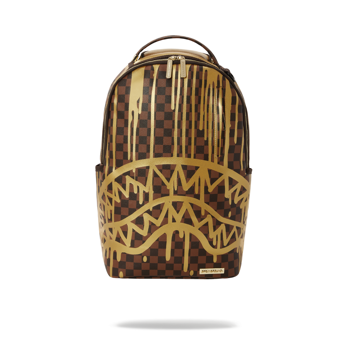 DLXV vegan leather backpack front view with zippered compartments