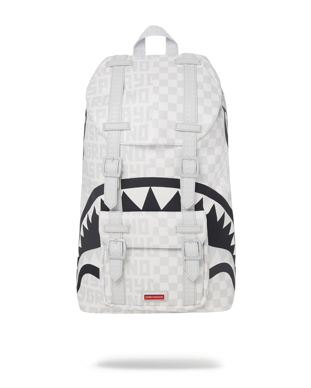 Nomad Luxe backpack in pearl color, showcasing front pocket and adjustable straps