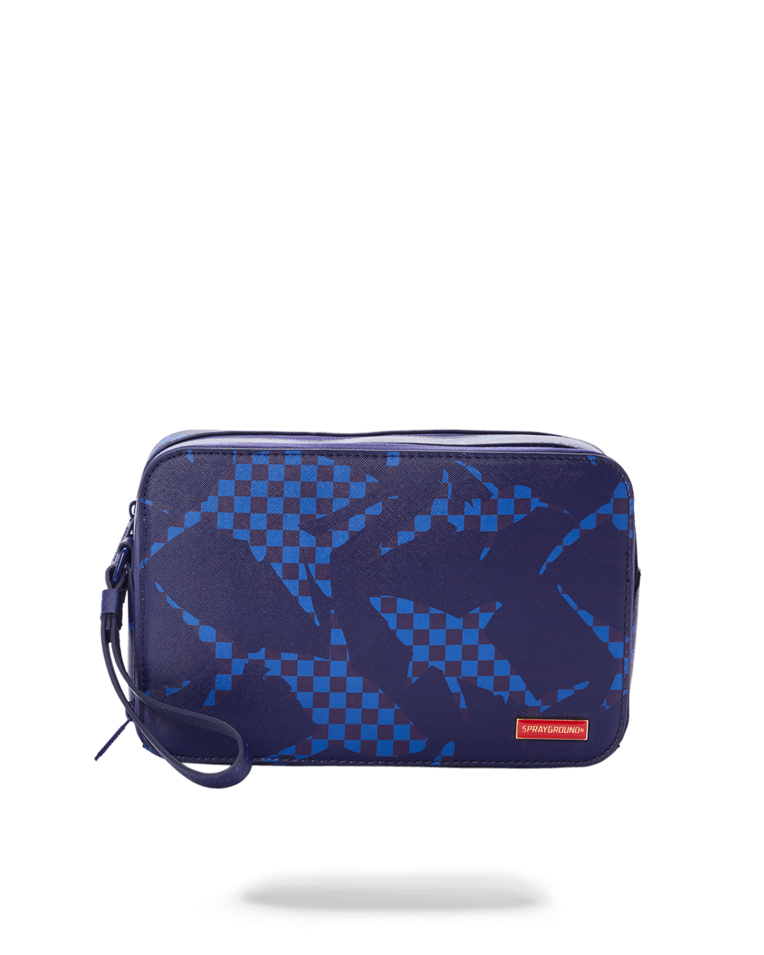 TravelSmart Men's Toiletry Bag - Blue SHARK CHECK design with side handle and zippered compartments