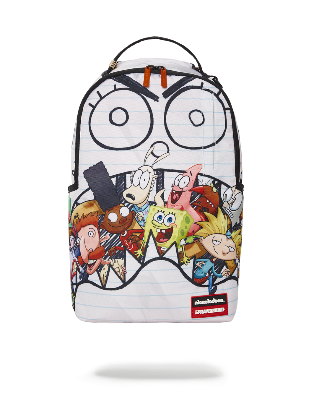 Front view of SpongeBob Sprayground backpack pink edition against white backdrop