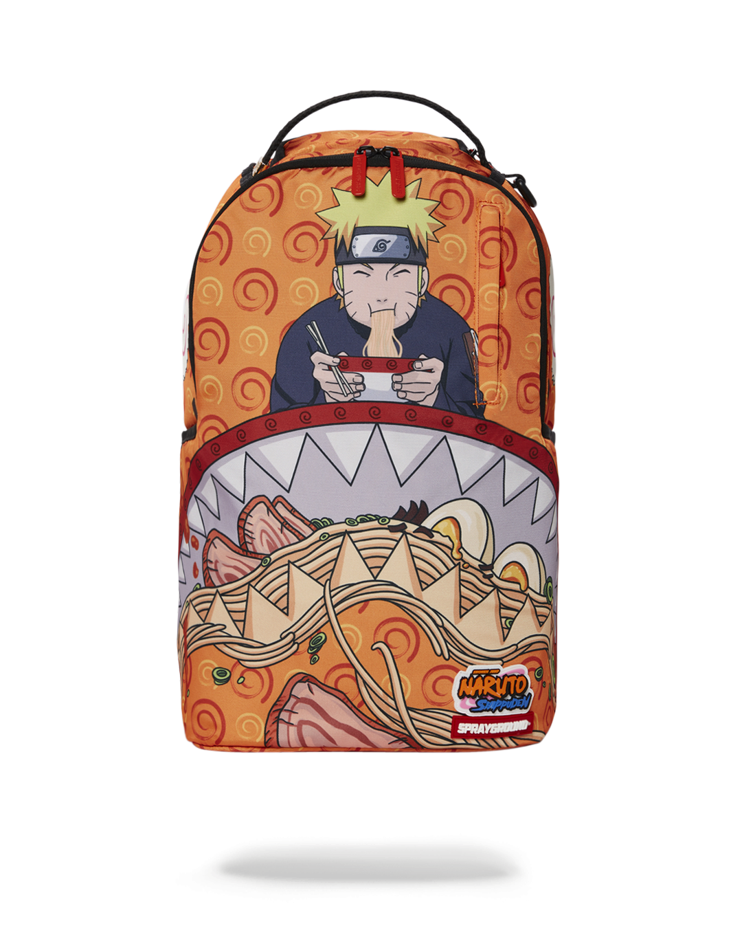 Front view of the pink Sprayground backpack with Naruto design.