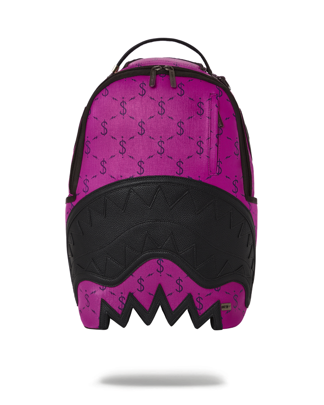 Front view of Napdragon Deluxe faux leather luxury backpack with gold zippers.