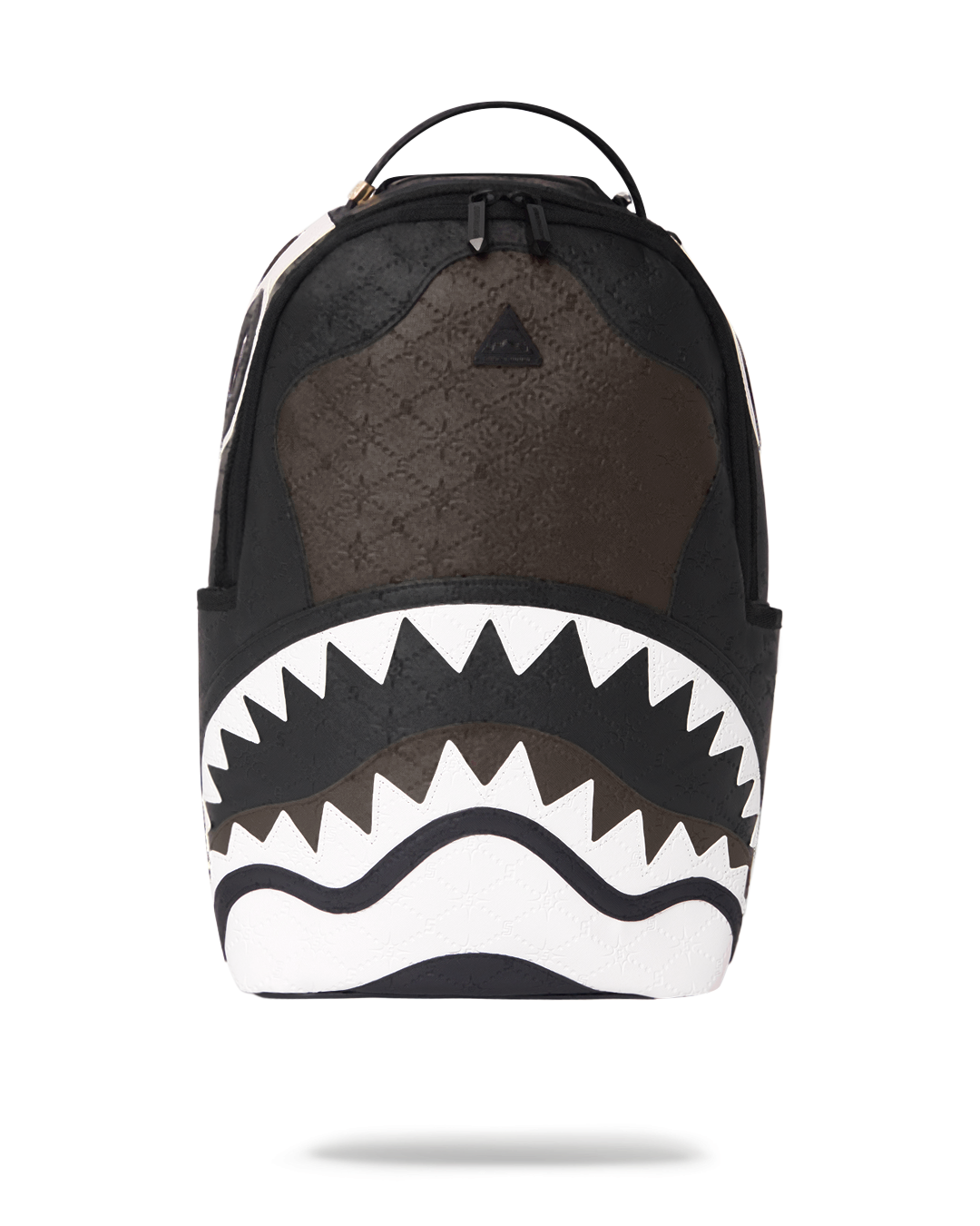 Vegan leather backpack front view showing multiple compartments