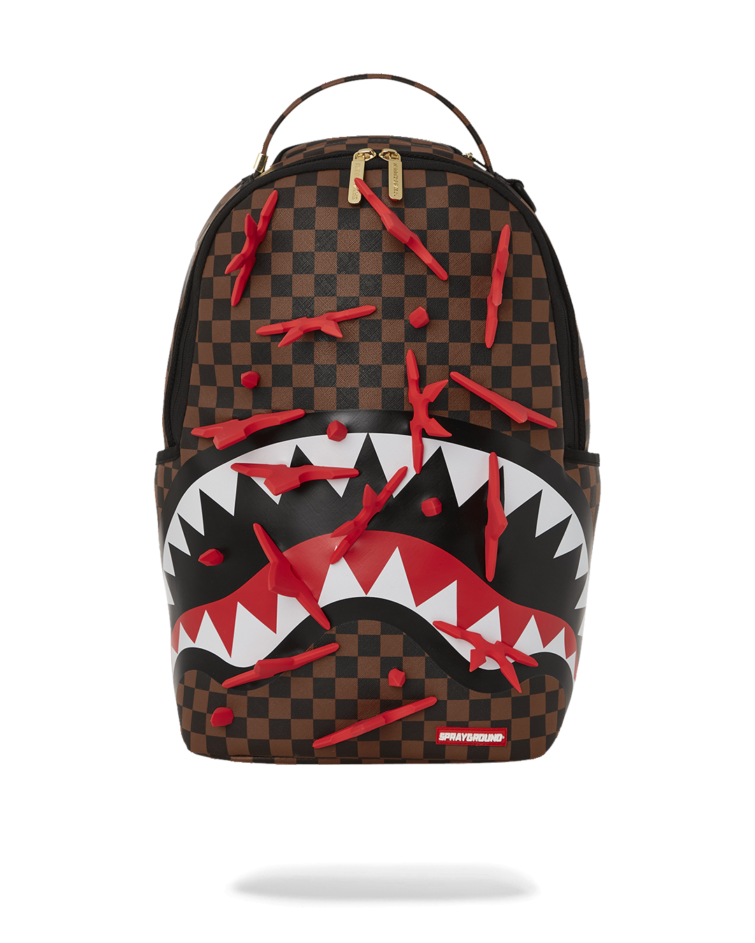 Front view of the 3D Ninja Stars Faux Leather Backpack showcasing its unique design.