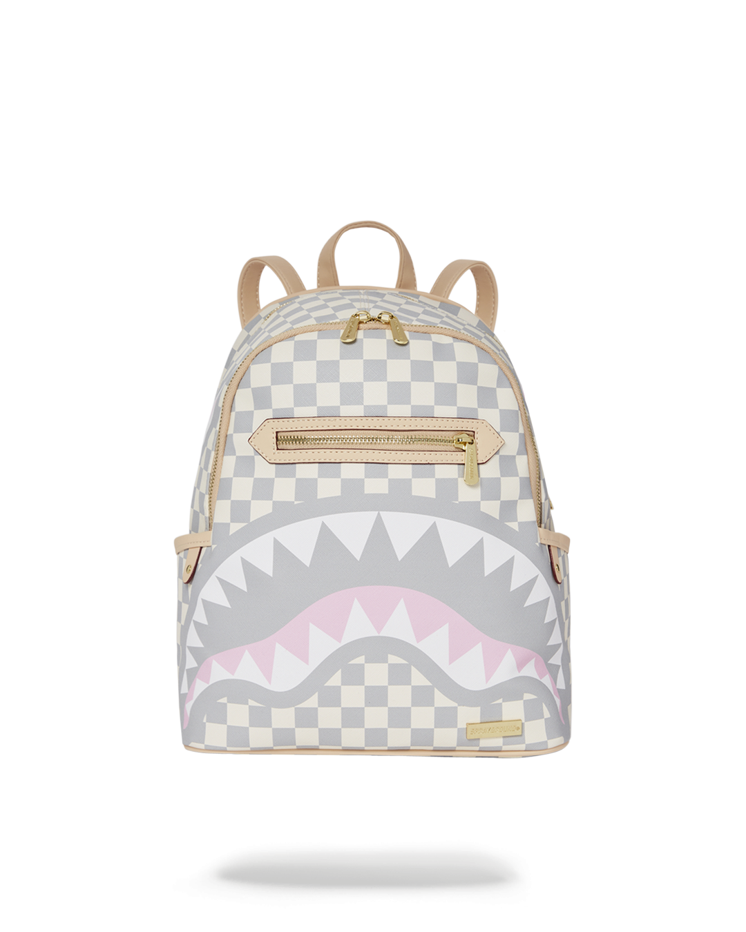 Vegan leather fashion backpack with gold zippers, front view