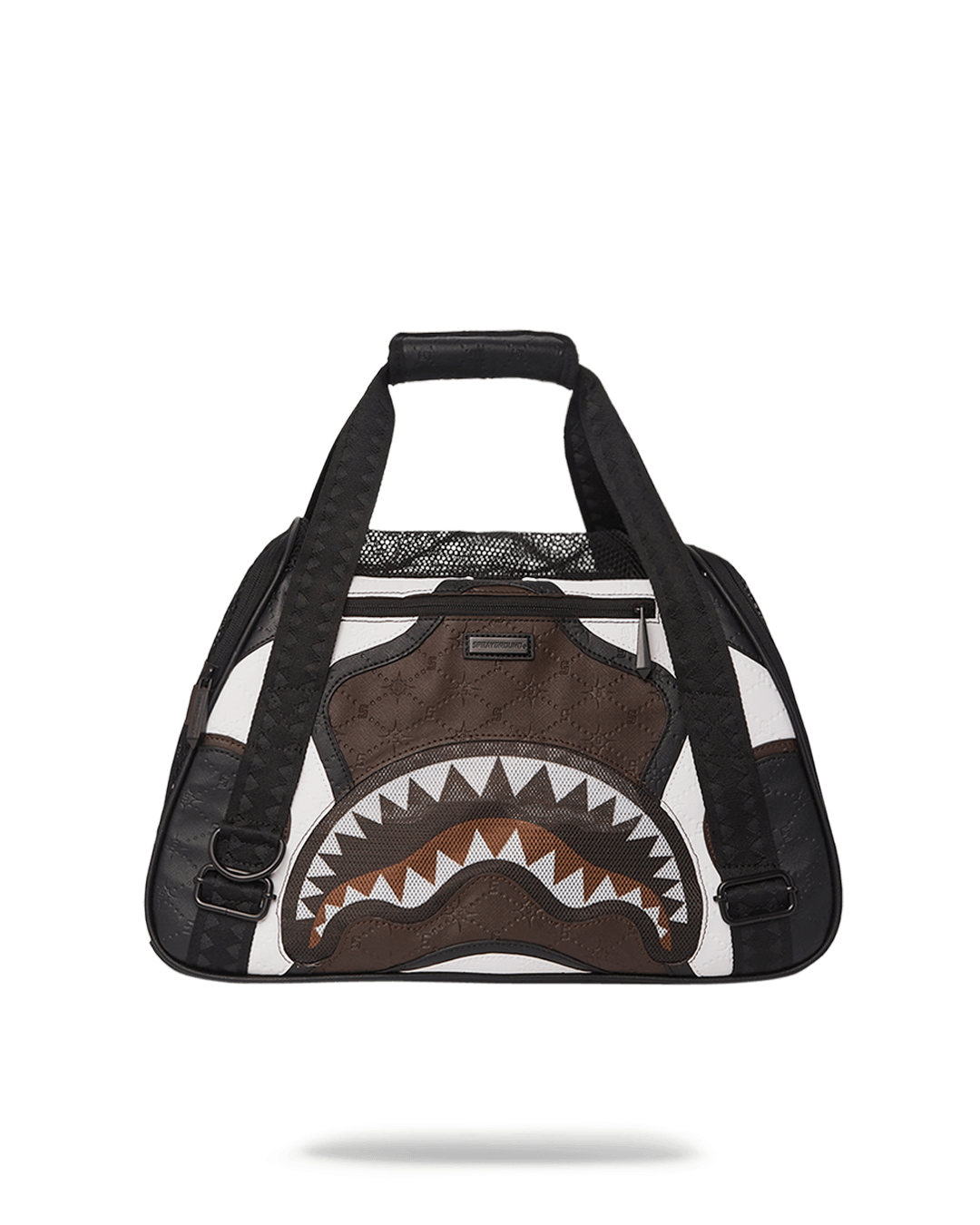 Side view of the dog backpack carrier with mesh ventilation and removable mini bags
