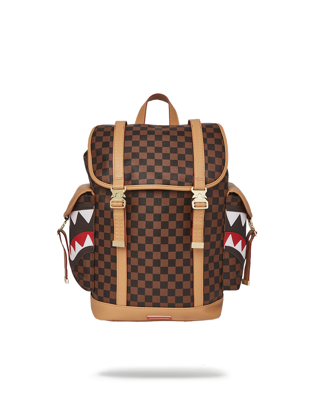 Vegan leather backpack with adjustable buckles and drawstring top flap, ideal for city commuting.