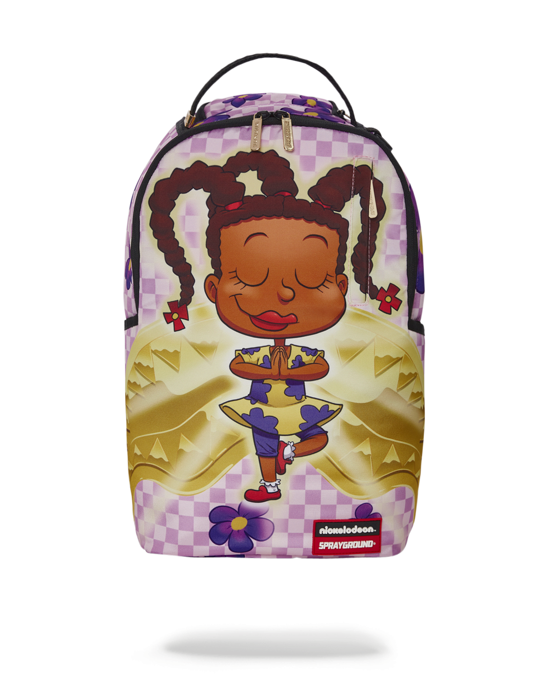 Close-up of the recycled polyester exterior of the Rugrats Susie backpack with metal hardware