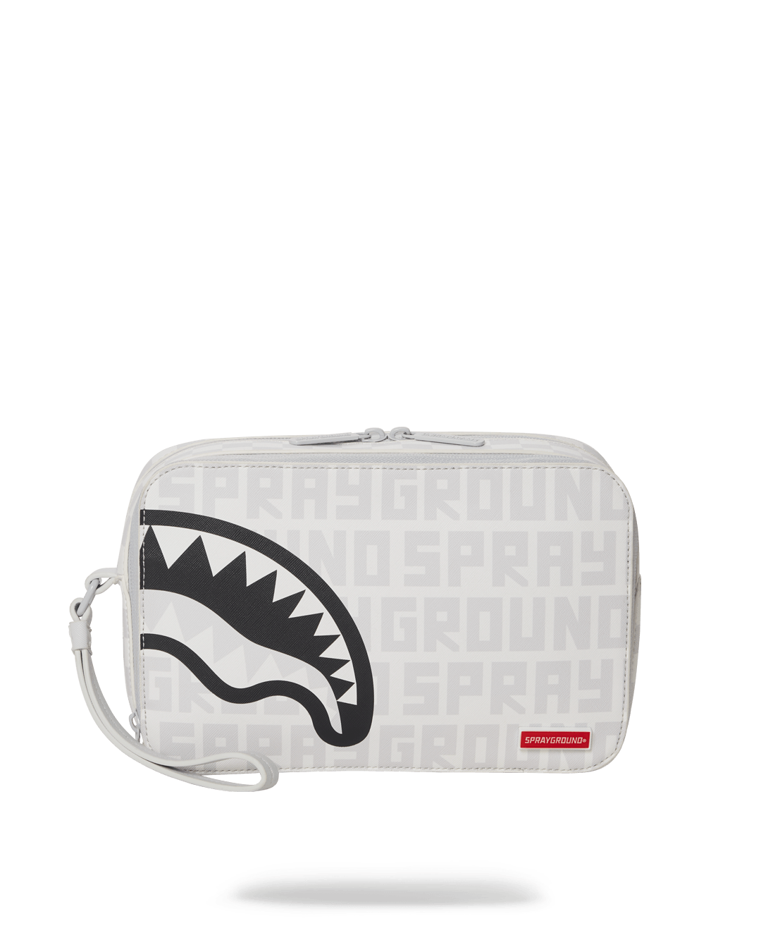 Stylish pearl toiletry bag showcasing spacious compartments for travel use.
