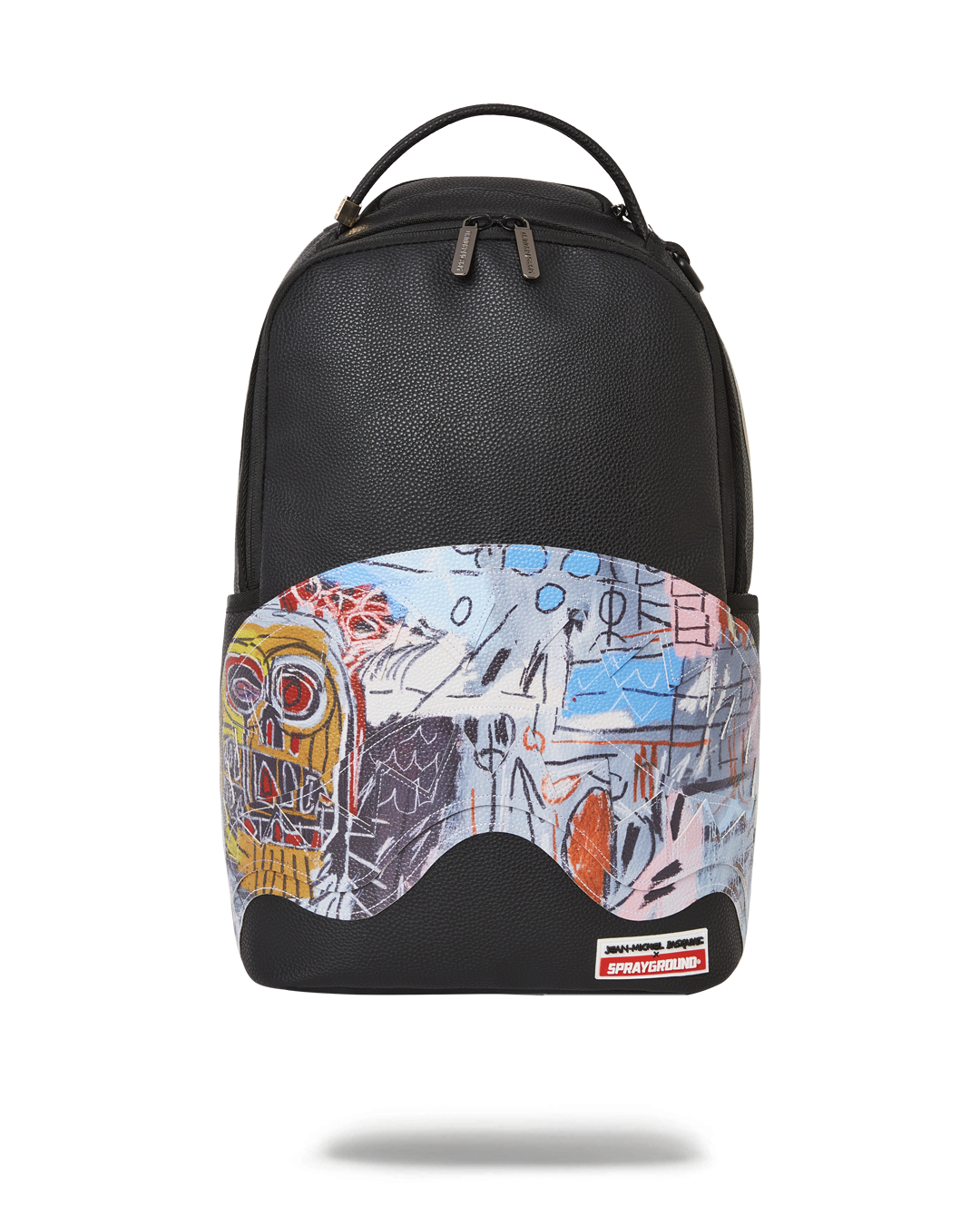 Basquiat Untitled 1982 Faux Leather Backpack by Sprayground, front view with multiple pockets