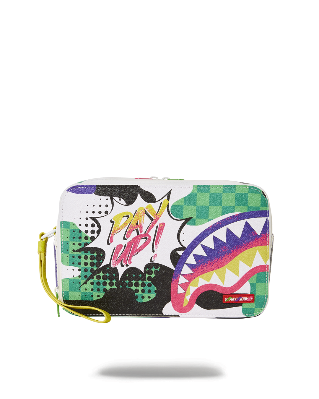 Vibrant faux leather toiletry bag with two compartments, ideal for travel use.