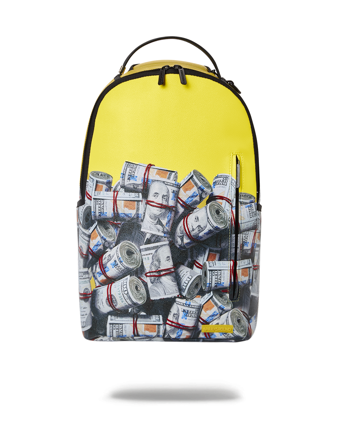 Front view of the Luxe Entrepreneur Backpack showcasing its sleek design and gold zippers.